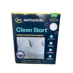 SertaPedic Clean Start 3 Piece Mattress Protector Queen Antimicrobial Waterproof